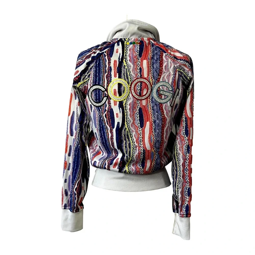 Coogi White & Multicolor Kaleidoscope Abstract Print Zip Front Jacket Small EUC - Picture 5 of 11